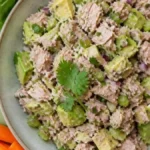 Mediterranean tuna salad without mayo with cucumber, celery, parsley, and lemon