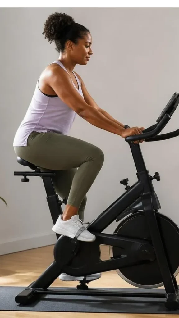 Person exercising on a stationary bike indoors