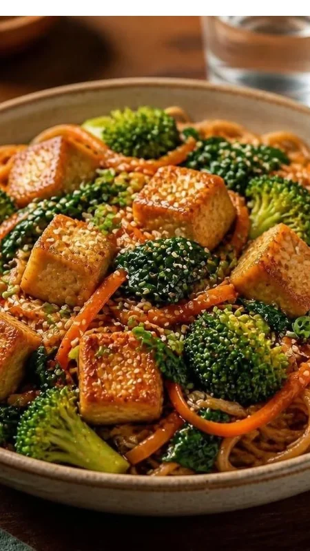 Chicken and broccoli stir-fry with carrots, bell pepper, and brown rice