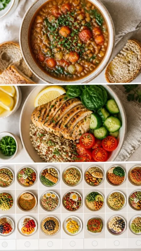 Mediterranean chicken quinoa bowl with tomatoes, cucumber, and spinach